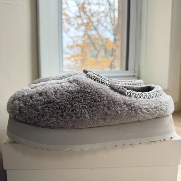 New UGG Tazz Maxi Curly Shearling Platform Slippers Smoke Plum Grey Womens 8 - Picture 11 of 16